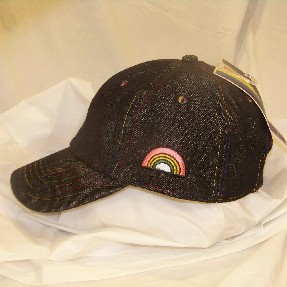 Dark Blue/Black Denim Rainbow Pride Ball Cap with Metal Clasp Adjustable Band